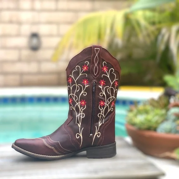 QUT Western Boots for Women Cowboy Riding Mid-Calf Real Leather Zip Cowgirl Boot - Picture 3 of 14